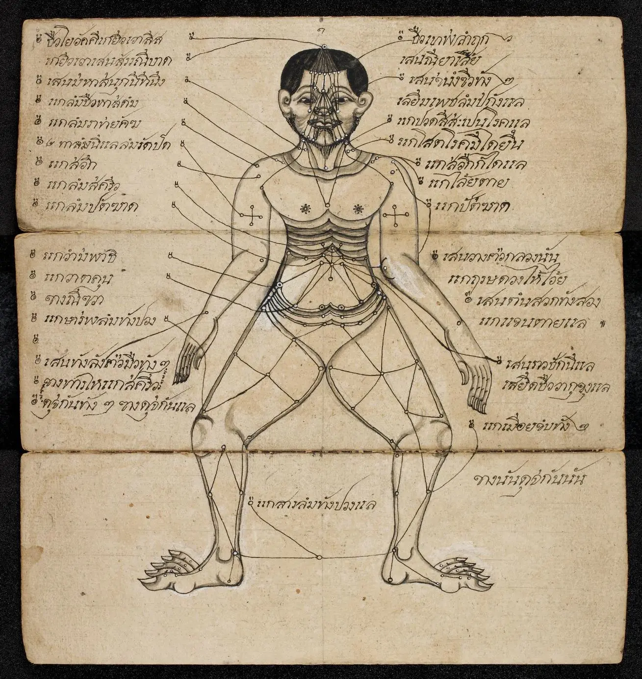 Thai massage treatise showing a human figure and massage points